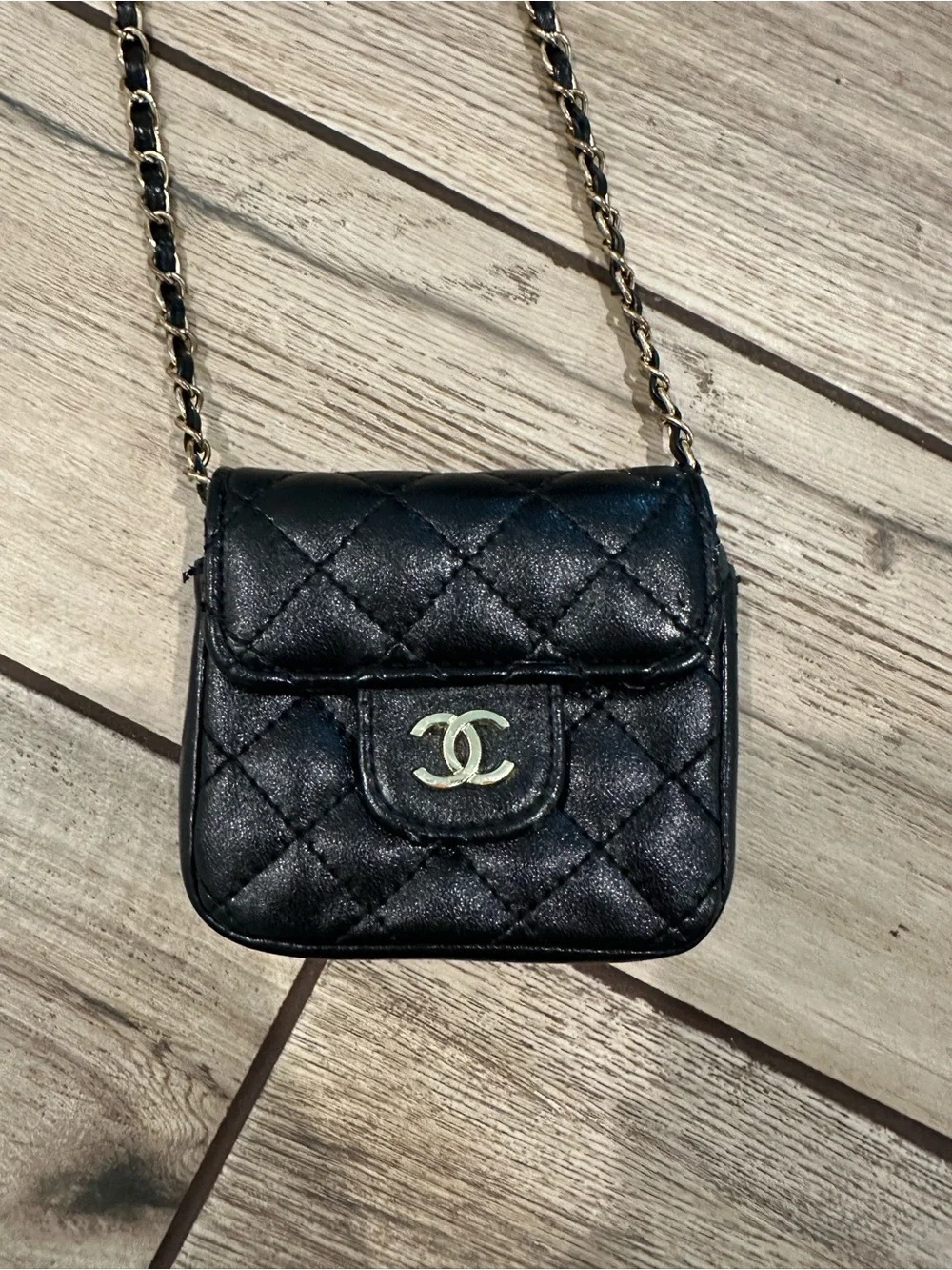 Black Quilted Leather Crossbody Bag with Chain Strap